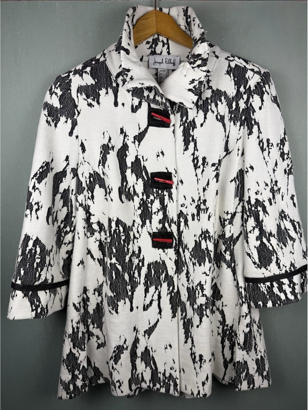 Joseph Ribkoff Women’s Jacket Size 2 Black White Jacquard 3/4 Sleeve 191809